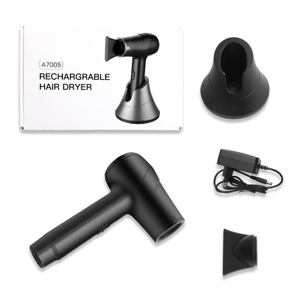 Portable Hair Dryer Travel Rechargeable Blow Strong Wind Hot Hair